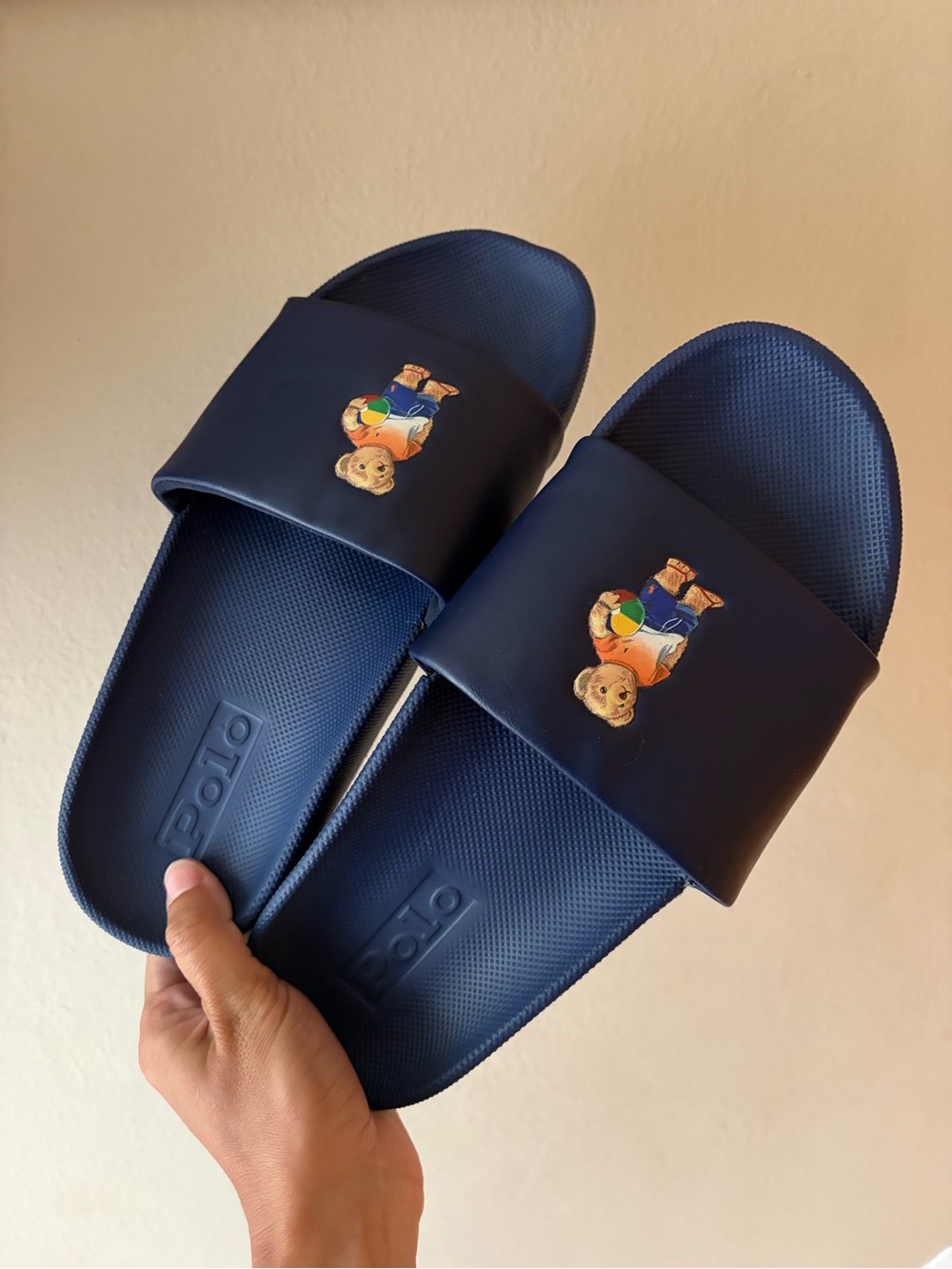 Polo Ralph Lauren Cayson Big Bear Slides Beach Flip Flop Navy Blue